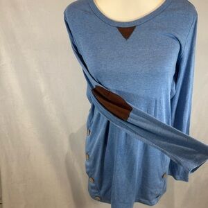 Blue long sleeve top with sided elbow patches size small